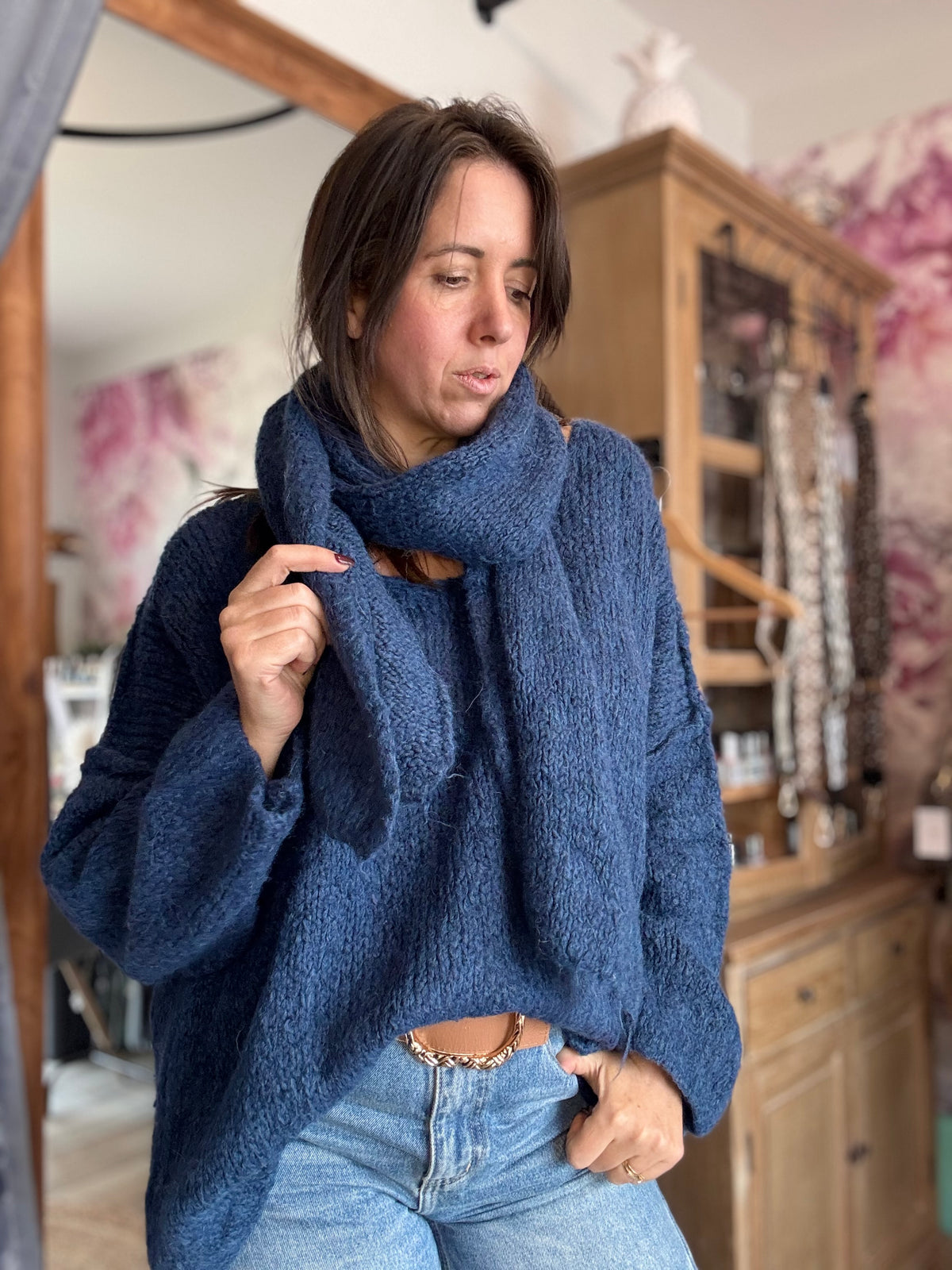 Duo pull et écharpe bleu canard MILLO