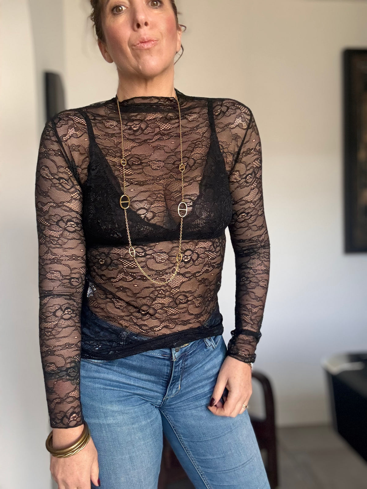 Haut manche longue noir dentelle ROMANE