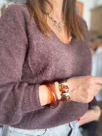 Bracelet élastique brun et doré