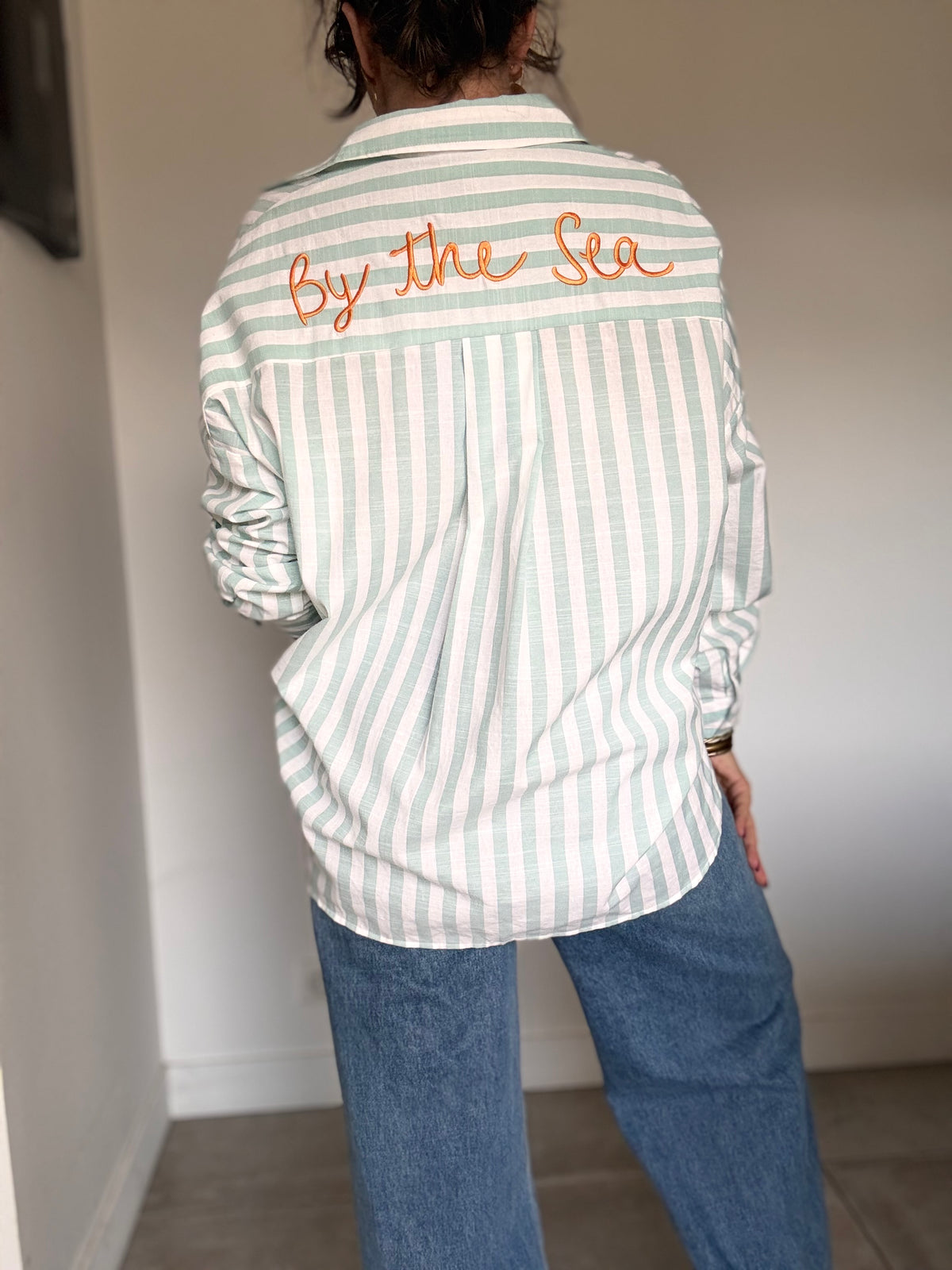 Chemise rayure vert céladon et blanc BY THE SEA