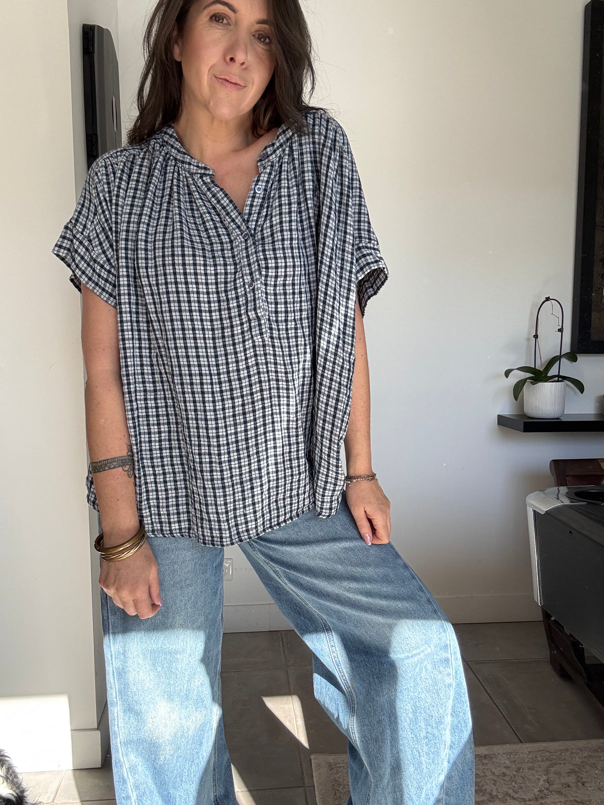 Blouse vichy bleu marine ENZO
