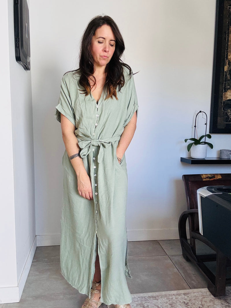 Robe CAPRIS lin kaki clair