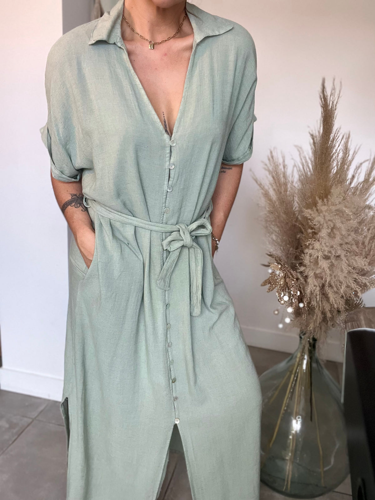 Robe CAPRIS lin kaki clair