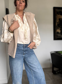 Blouse écru brodé beige MARY