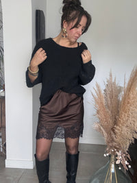 Jupe courte dentelle chocolat NATHACHA