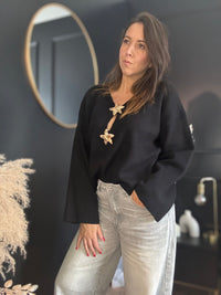 Pull noir étoiles dorées LADY