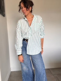 Chemise rayure vert céladon et blanc BY THE SEA