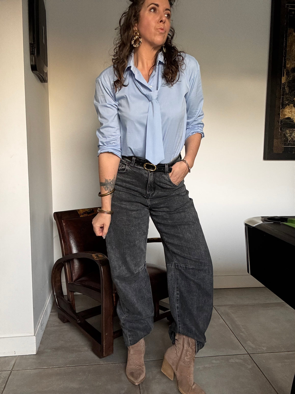 Chemise cravate bleu ciel NEO
