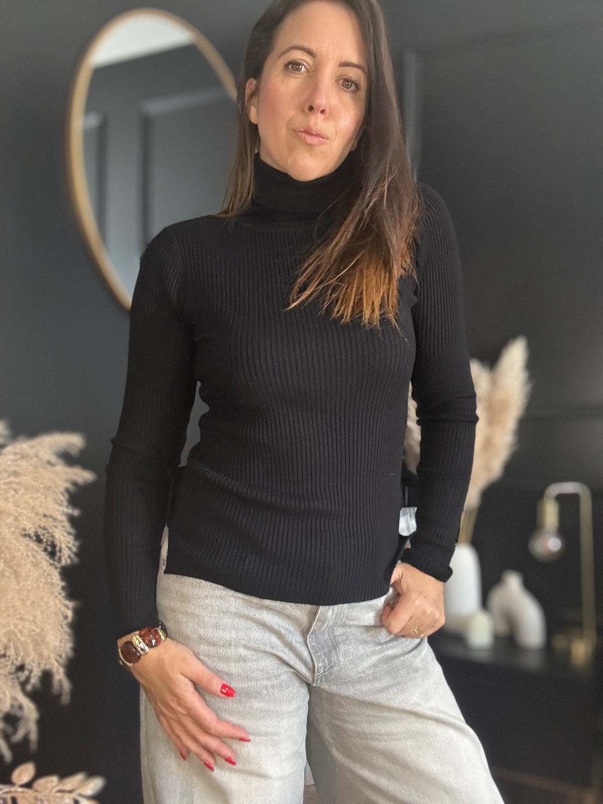 Pull fin col roulé noir SPIRIT