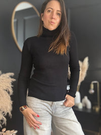 Pull fin col roulé noir SPIRIT