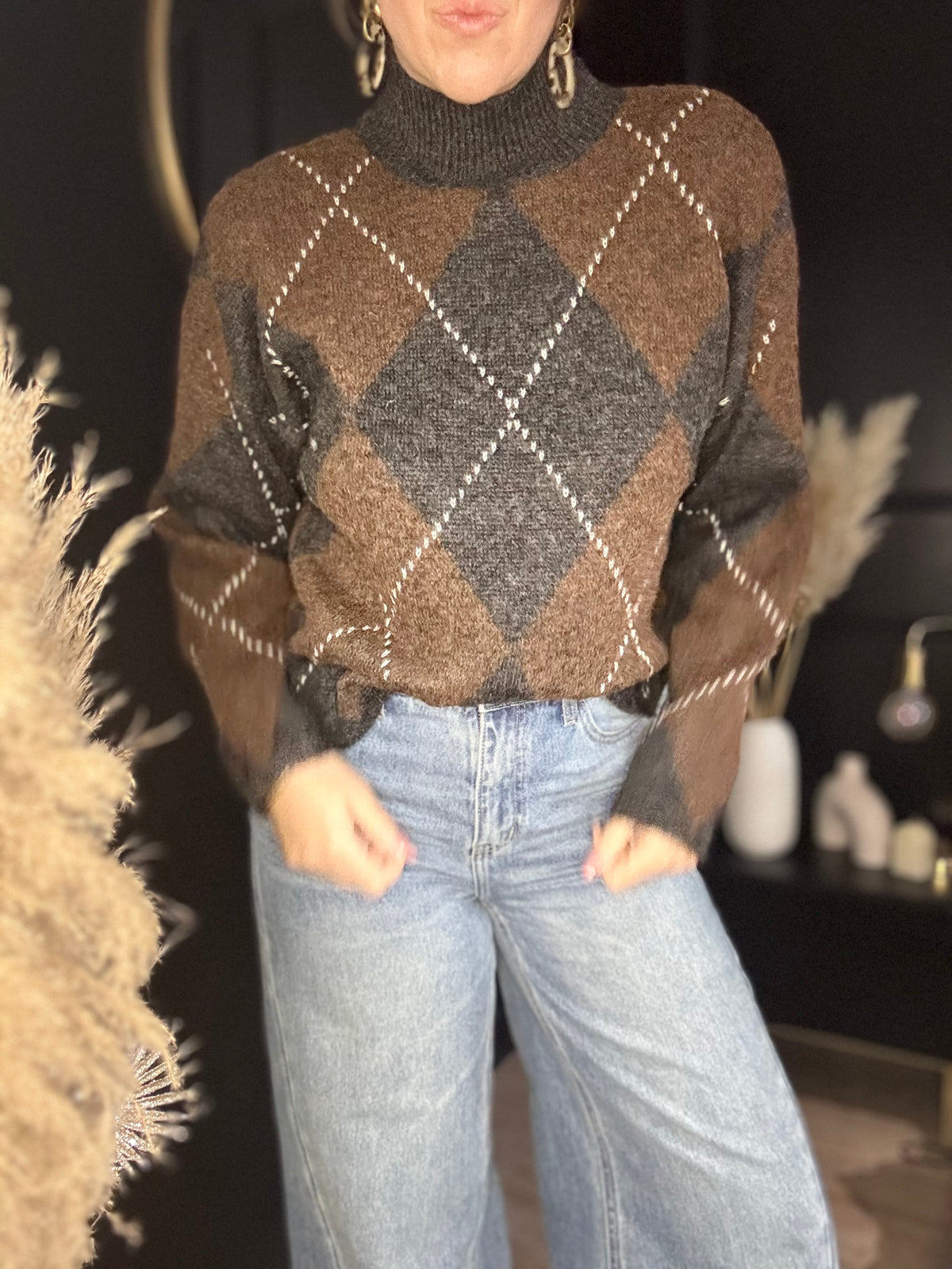 Pull chocolat et gris foncé LULU