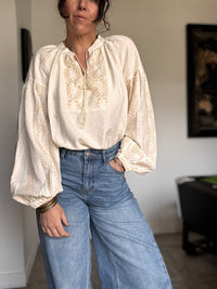 Blouse écru brodé beige MARY