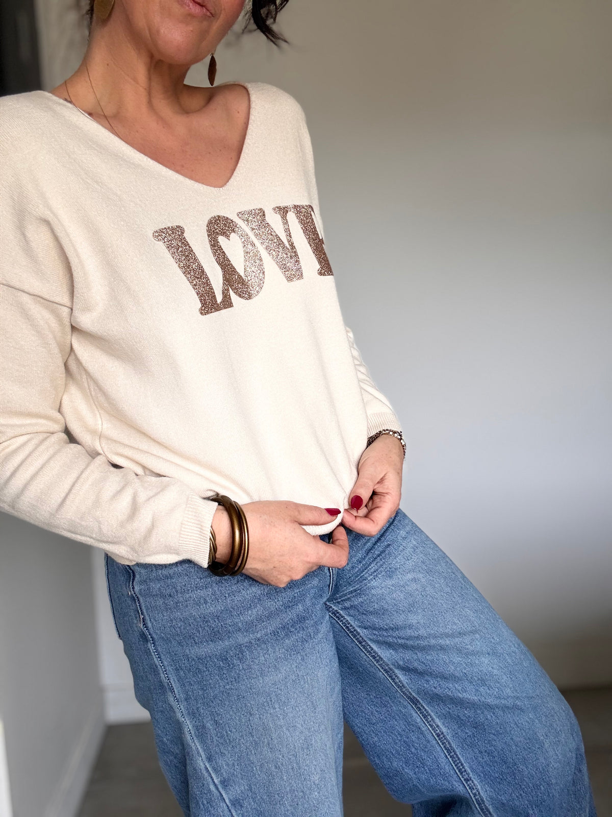 Pull beige LOVE col V
