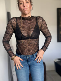 Haut manche longue noir dentelle ROMANE