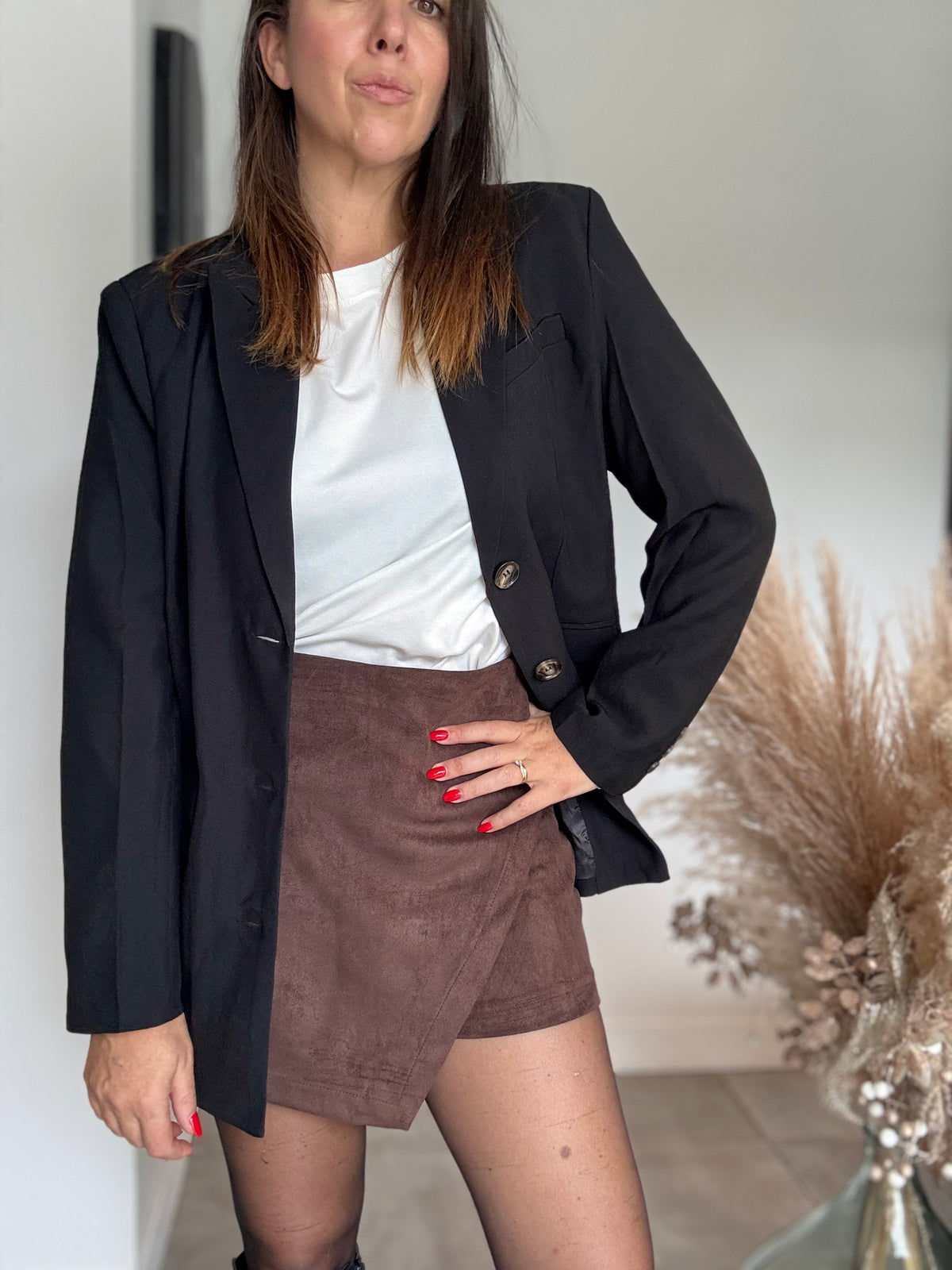 Jupe short suédine chocolat PARIS
