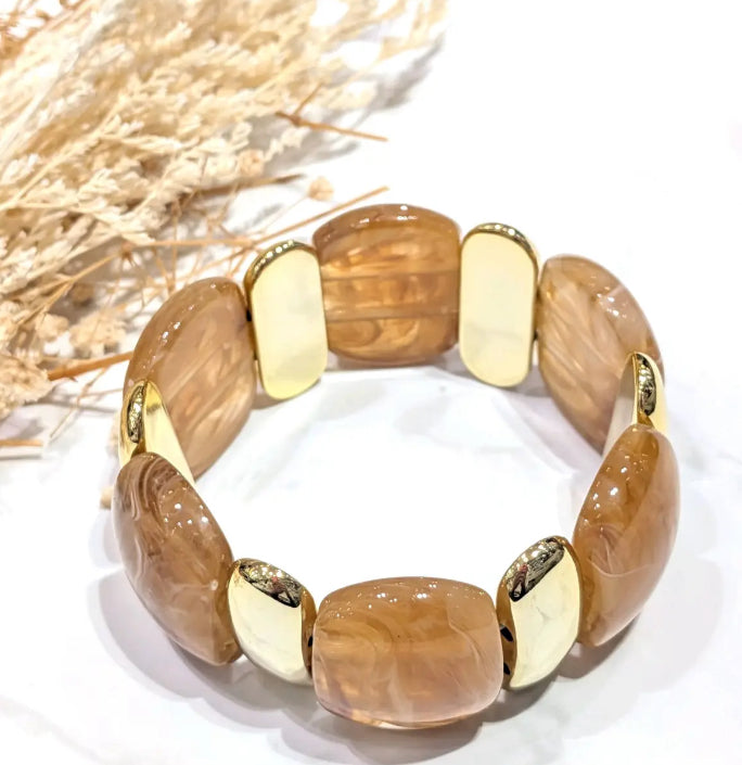 Bracelet élastique beige et doré