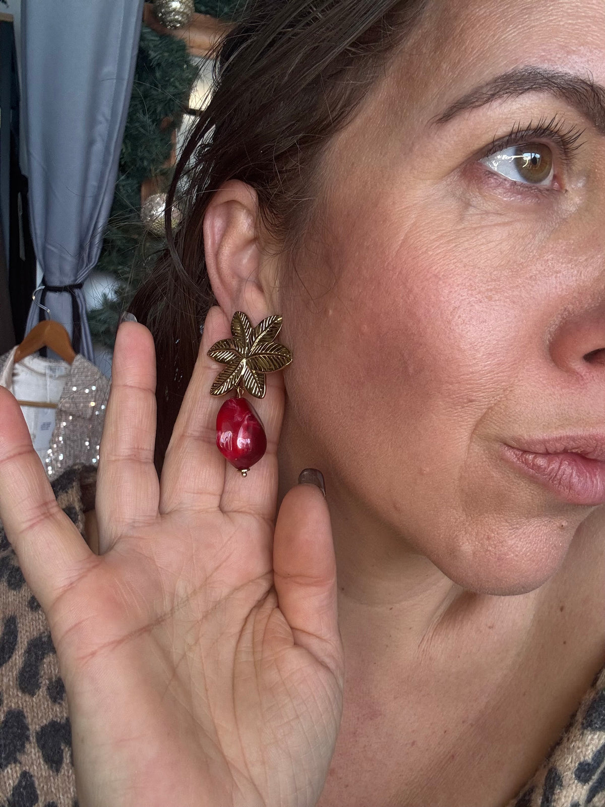 Boucle d'oreille PLAM Bordeaux  en acier inoxydable