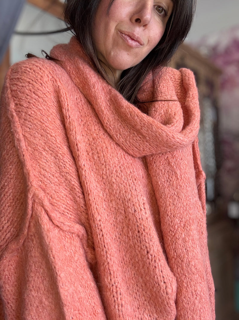 Duo pull et écharpe saumon MILLO