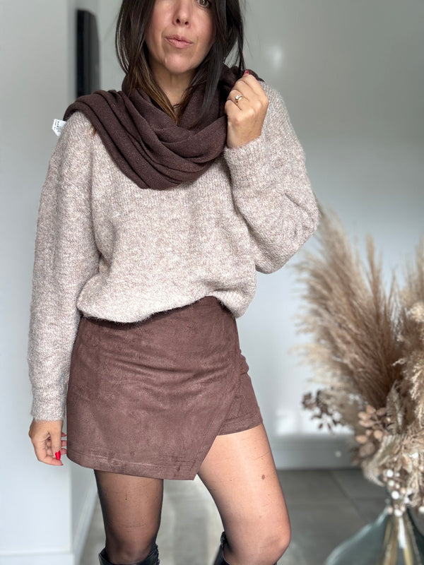 Jupe short suédine chocolat PARIS