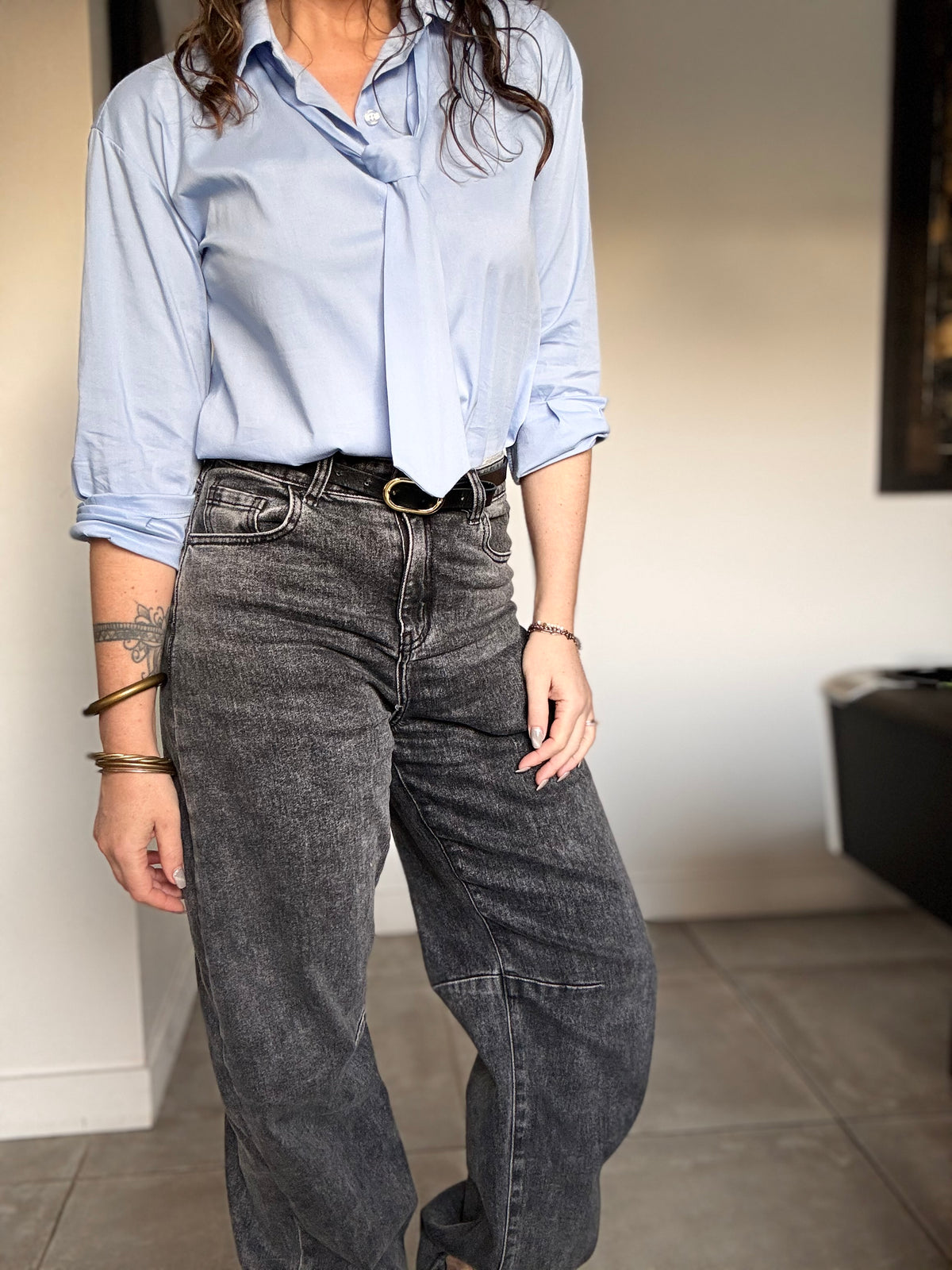 Chemise cravate bleu ciel NEO