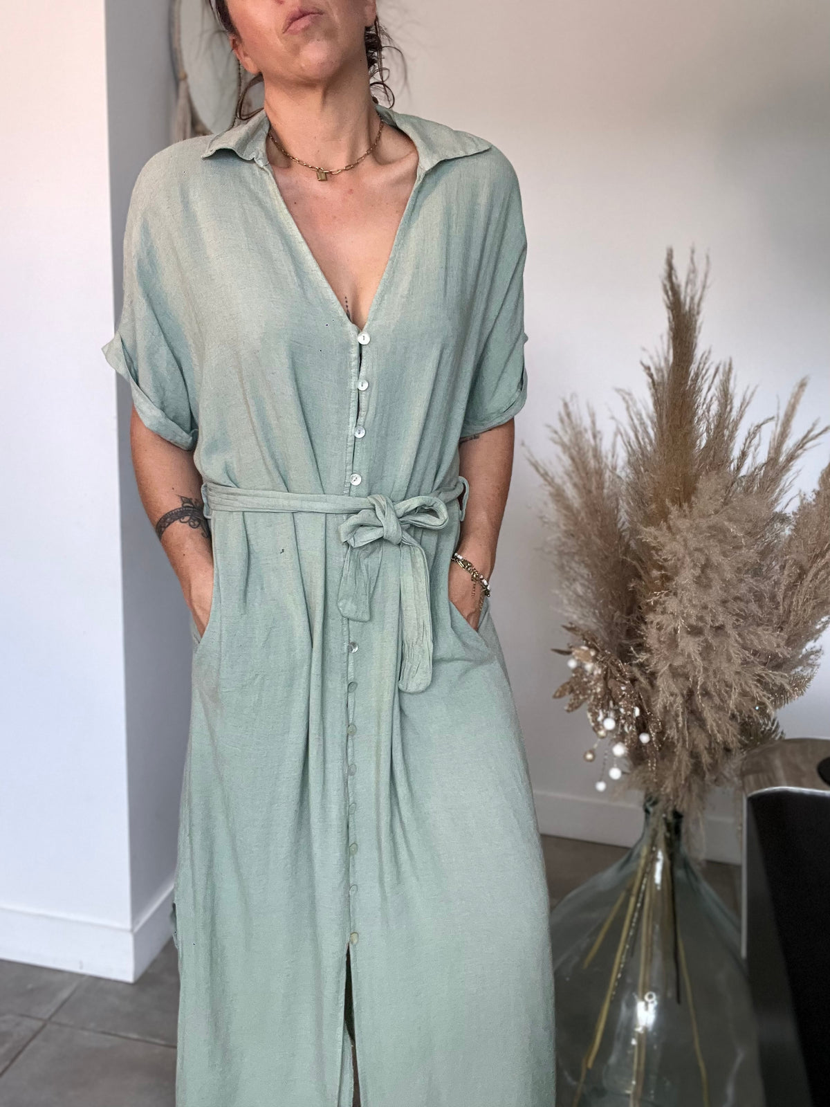 Robe CAPRIS lin kaki clair