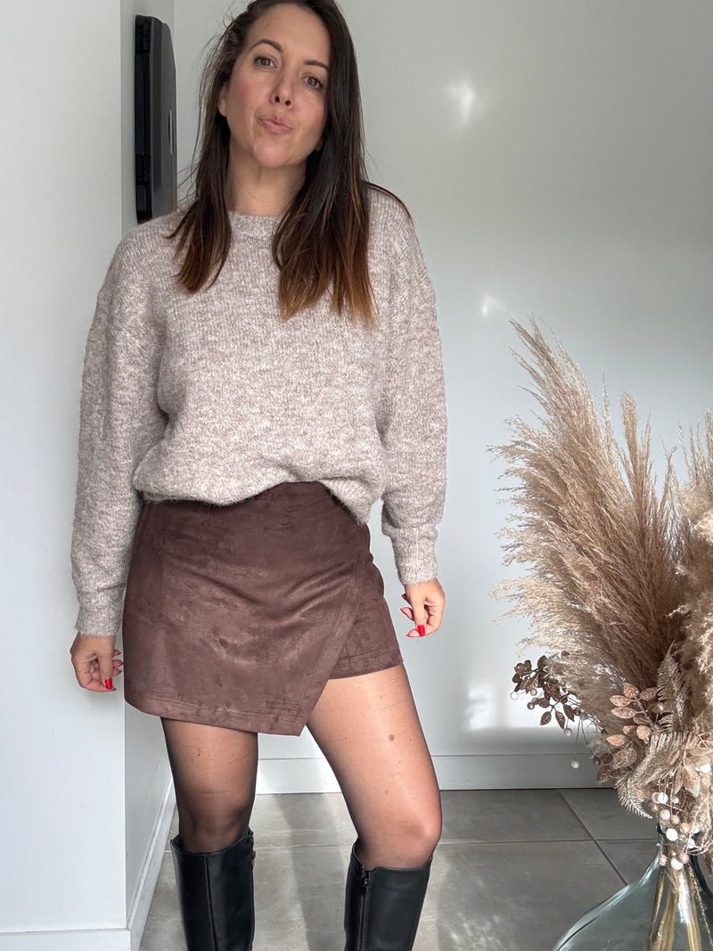 Jupe short suédine chocolat PARIS