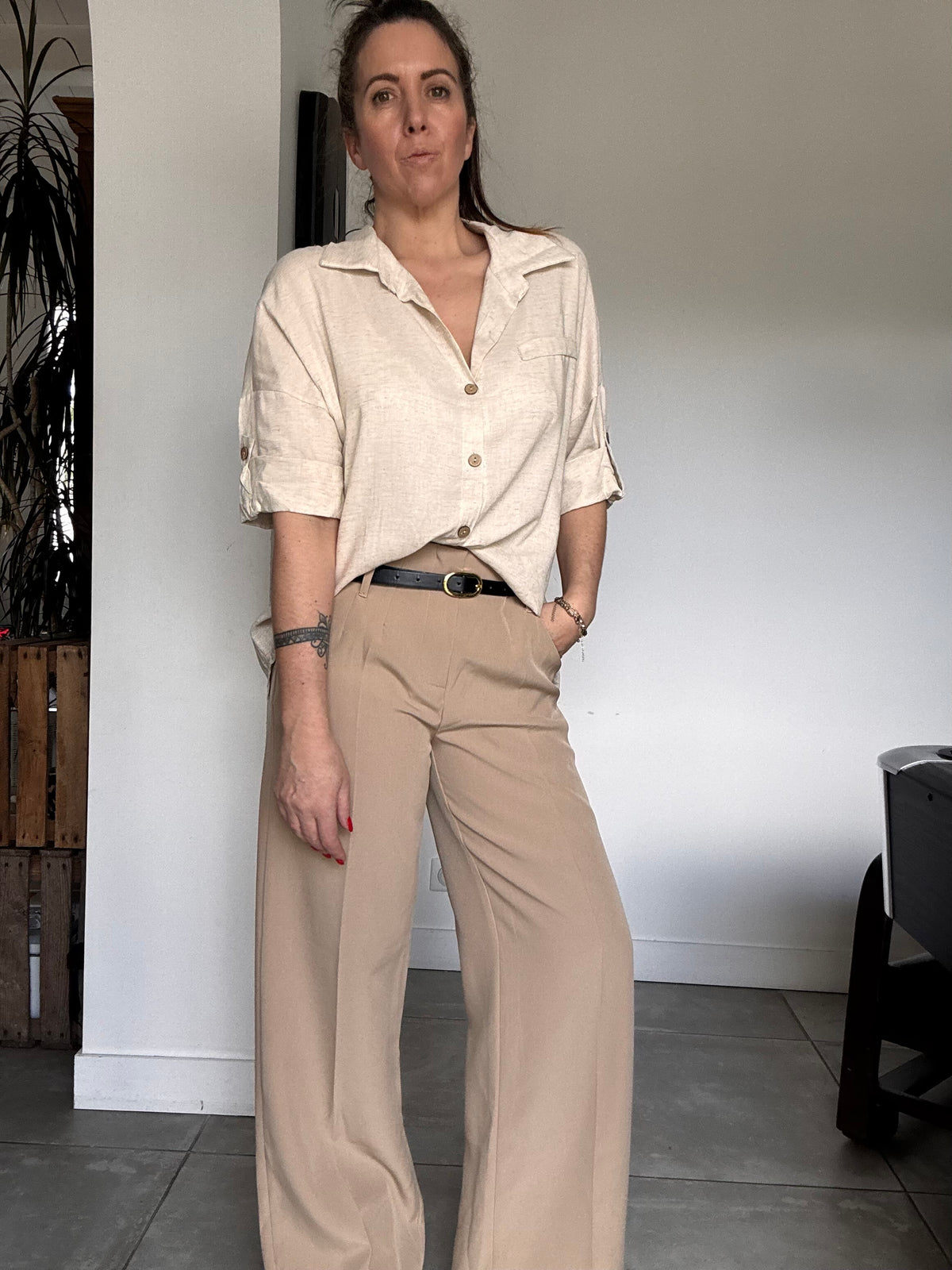 Chemise, lin beige INDIA