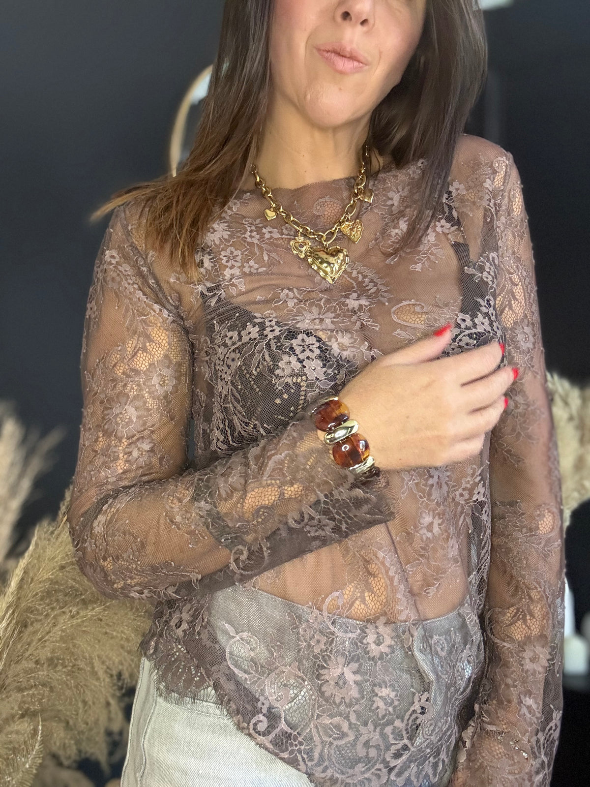 Sous pull chocolat dentelle JULIETTE