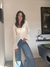 Pull long dentelle HIPPIE blanc