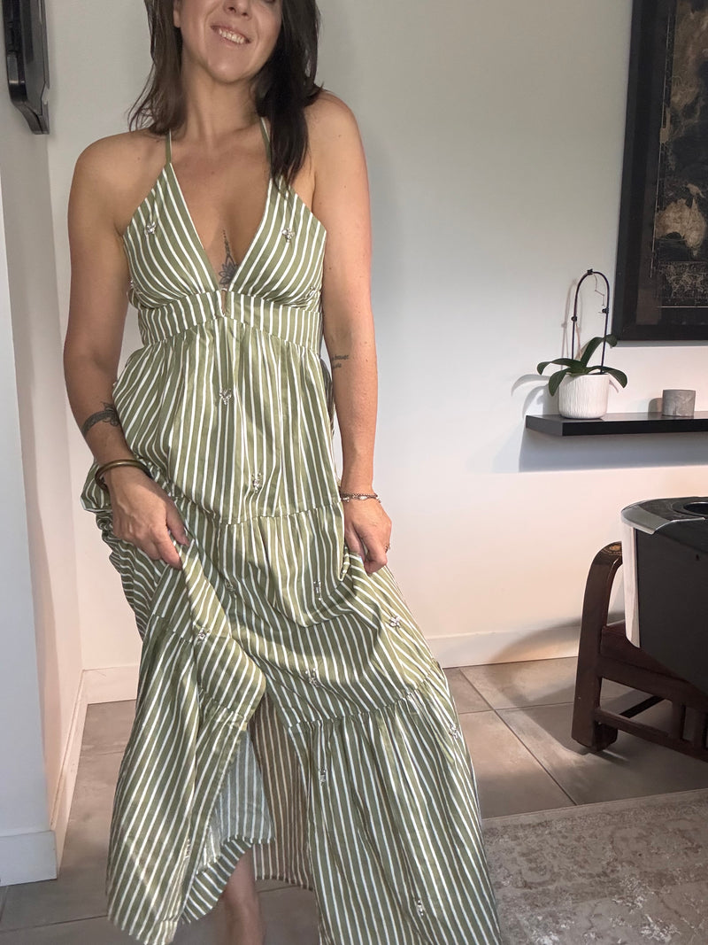 Robe rayures blanches et kakis VITA