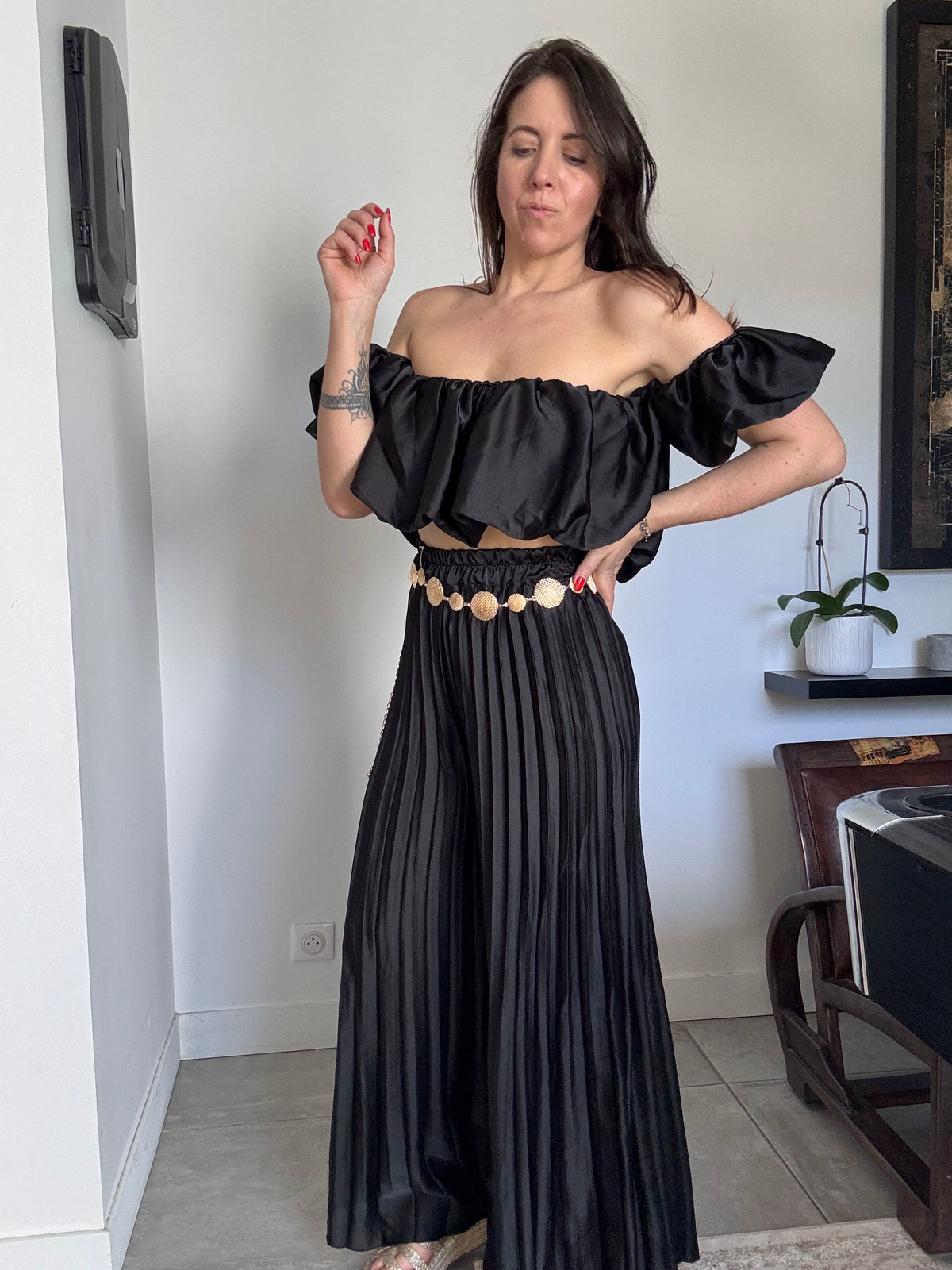 Ensemble noir satiné KIARA