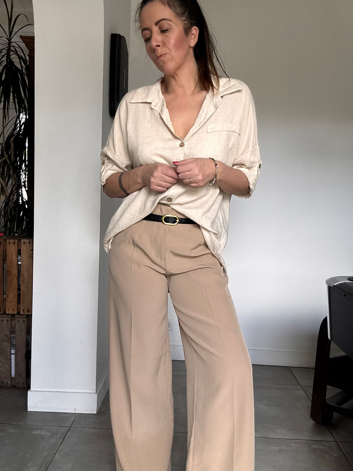Chemise, lin beige INDIA