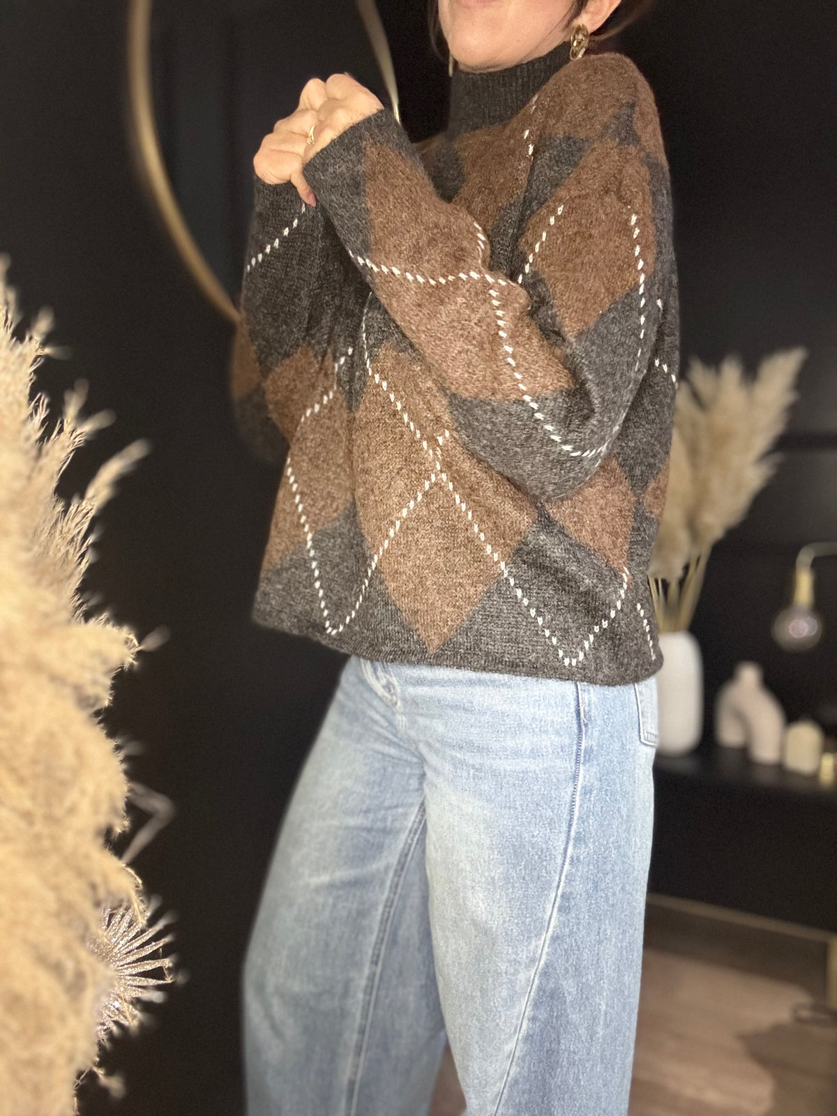 Pull chocolat et gris foncé LULU