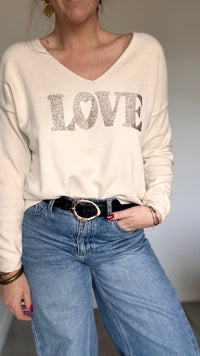 Pull beige LOVE col V