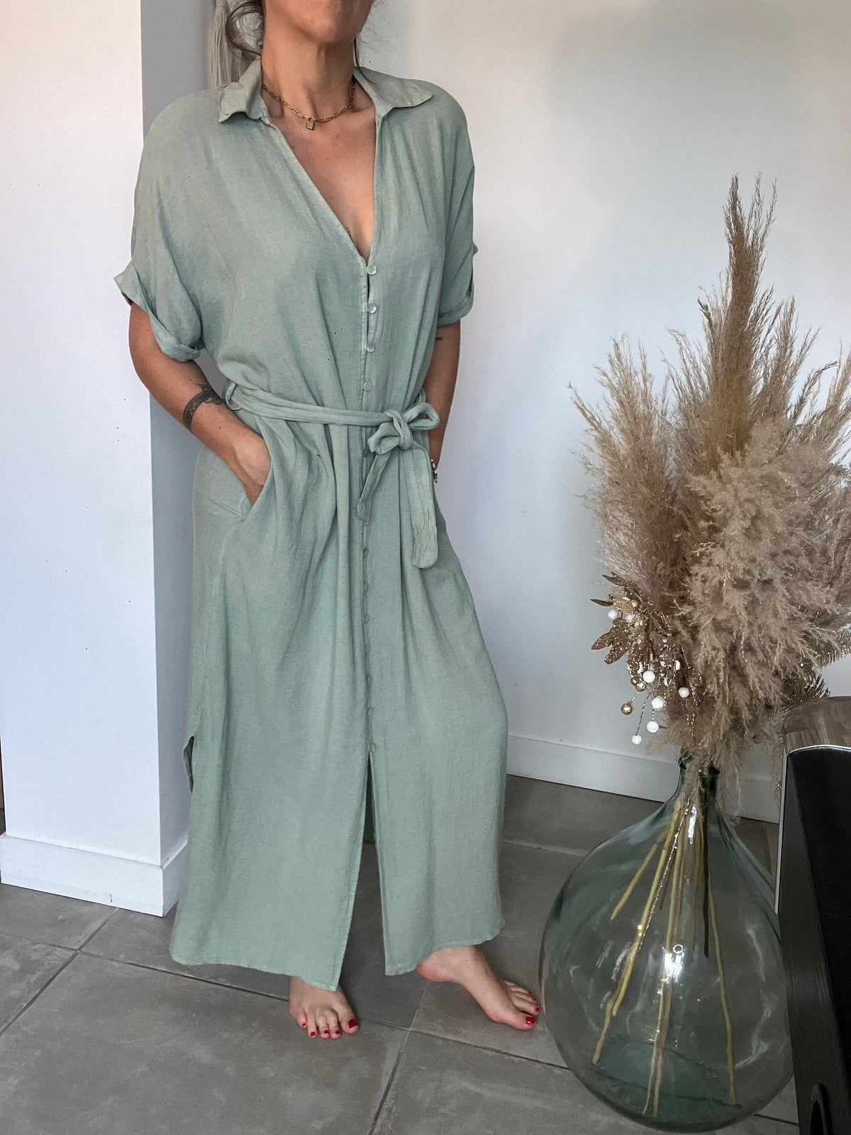 Robe CAPRIS lin kaki clair
