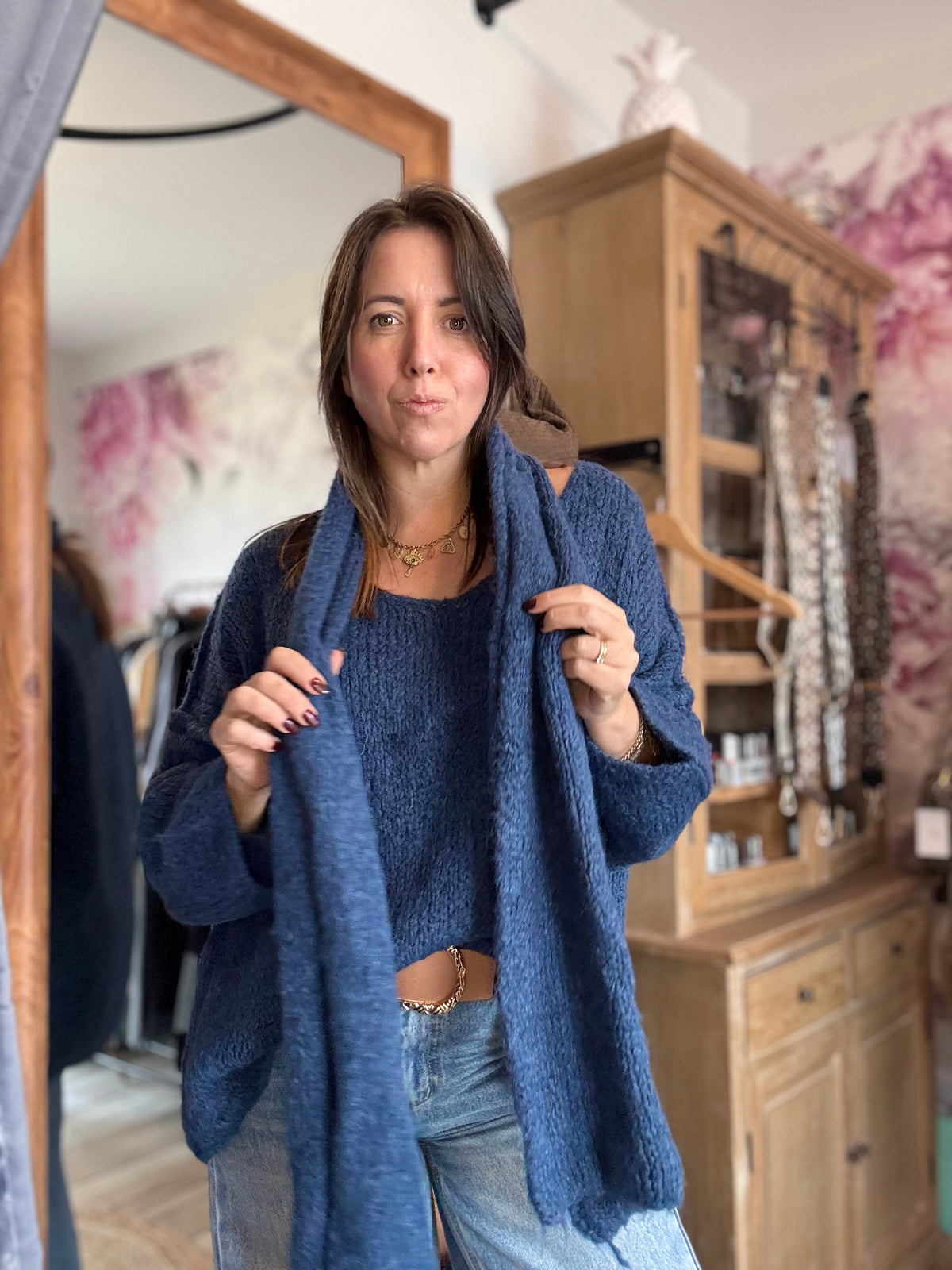 Duo pull et écharpe bleu canard MILLO