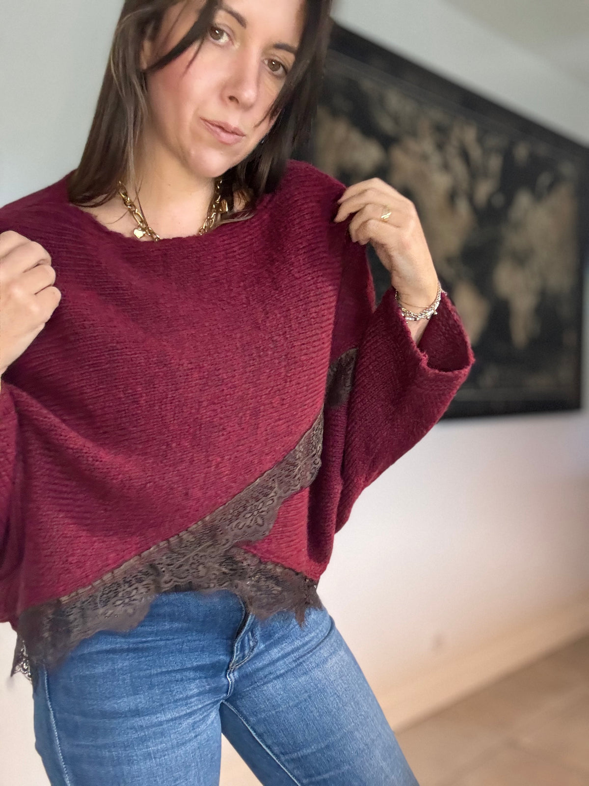 pull croisé dentelle bordeaux MARINA