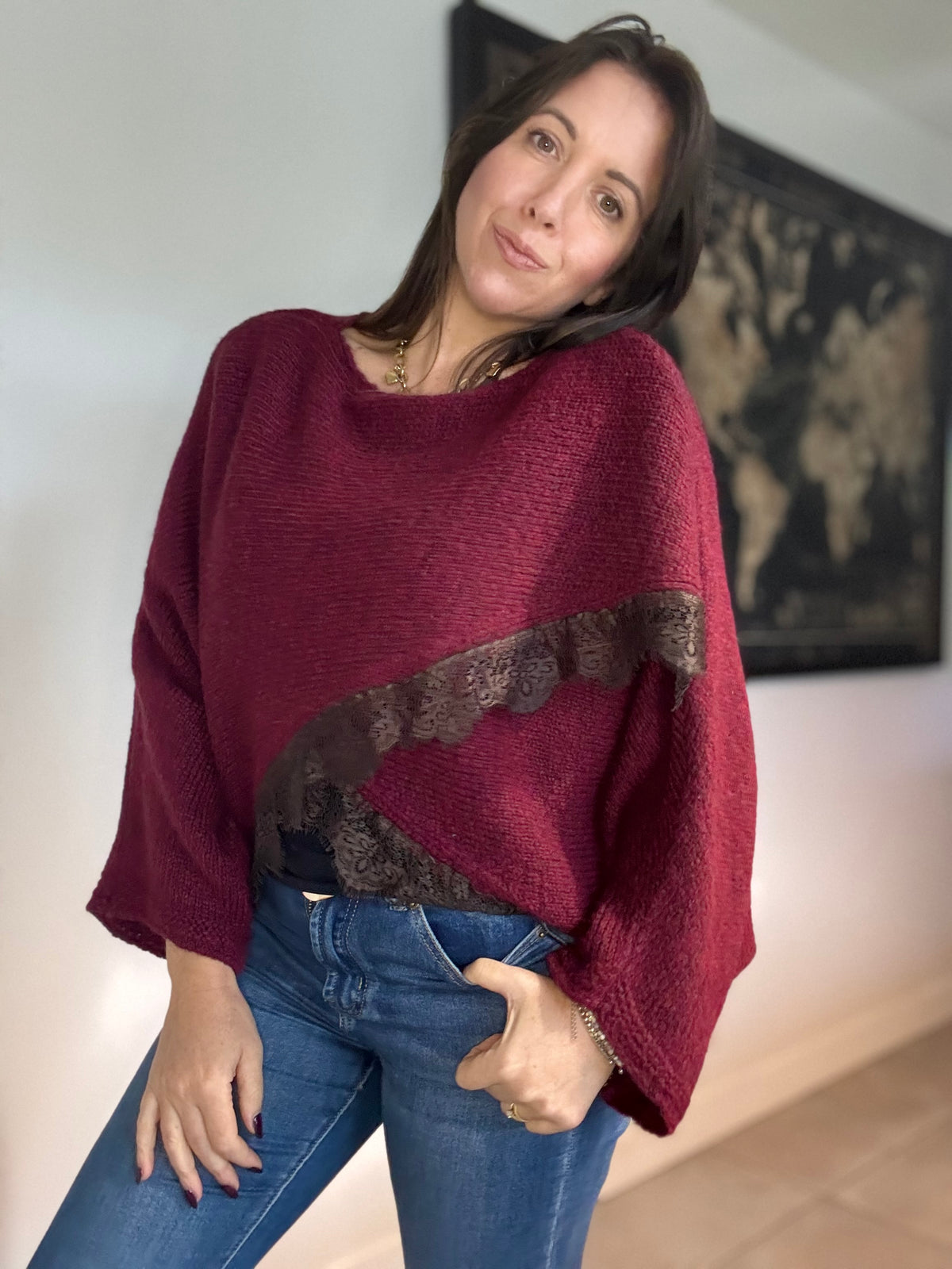 pull croisé dentelle bordeaux MARINA