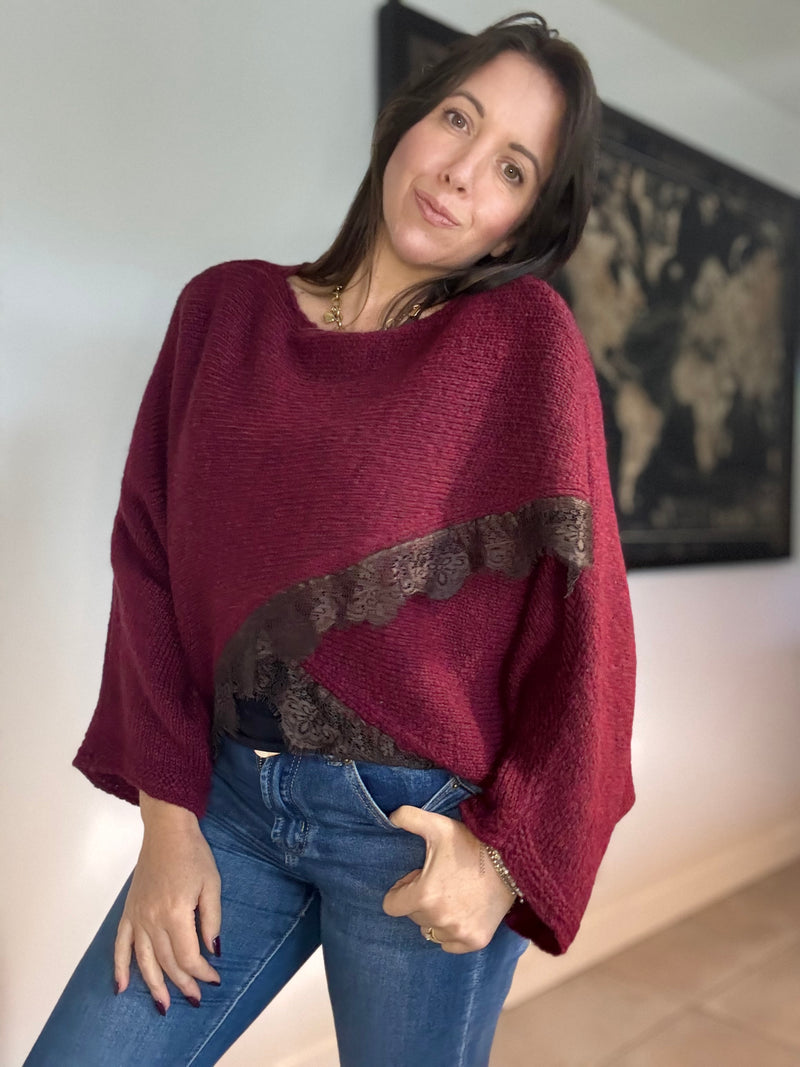pull croisé dentelle bordeaux MARINA