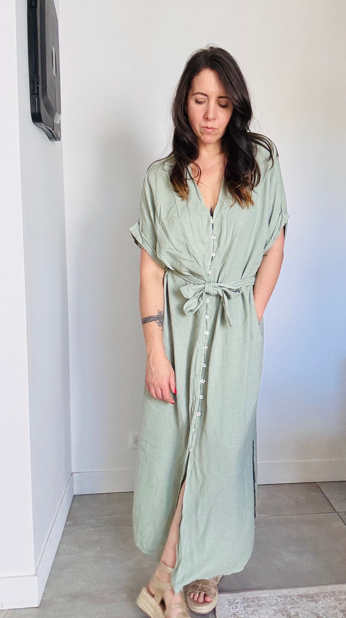 Robe CAPRIS lin kaki clair