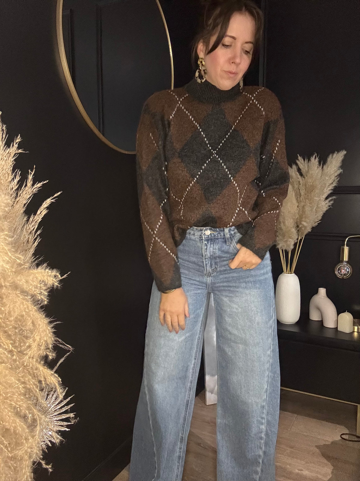 Pull chocolat et gris foncé LULU