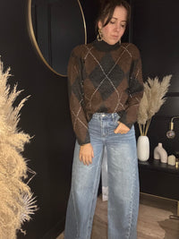 Pull chocolat et gris foncé LULU