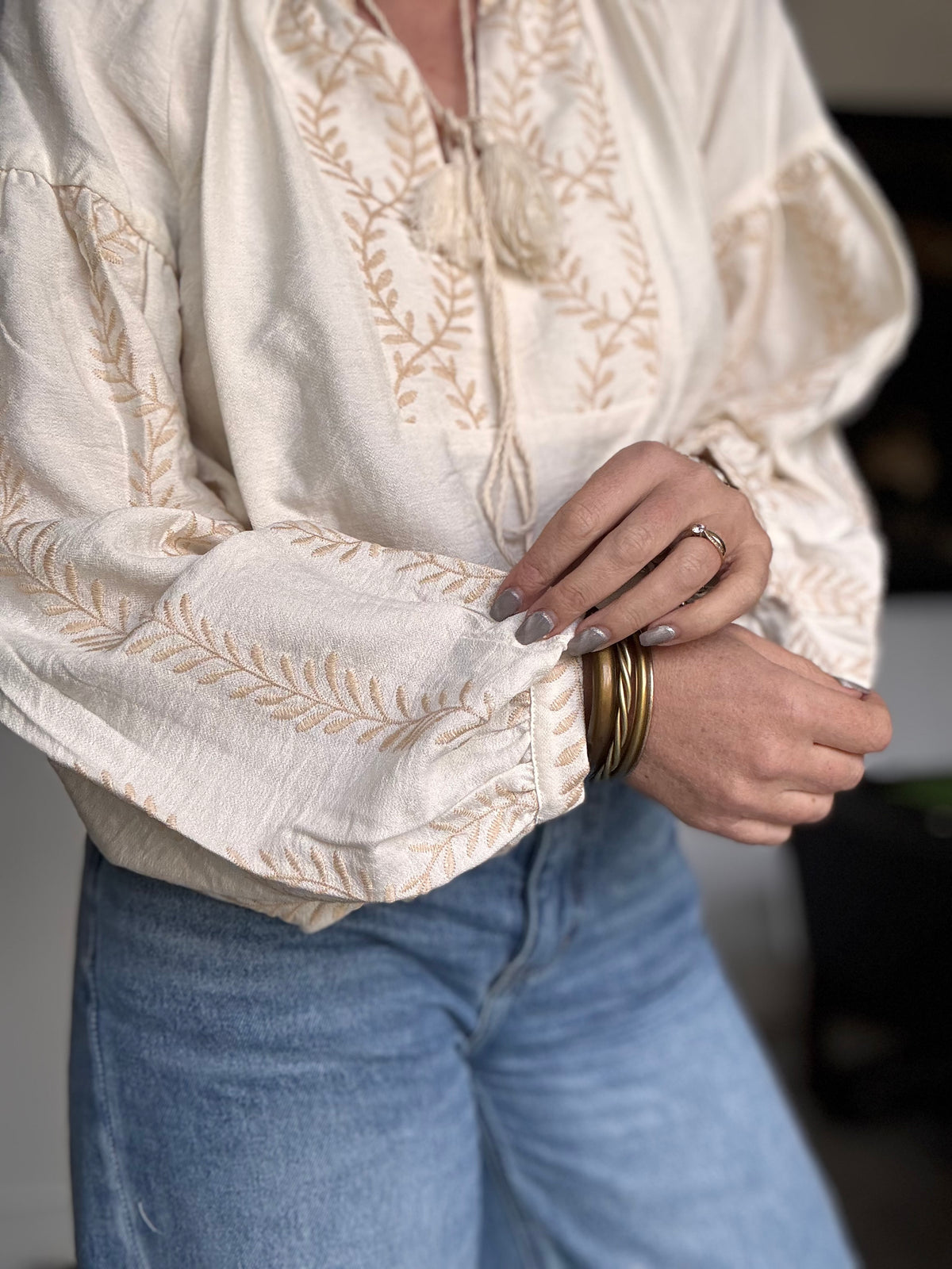 Blouse écru brodé beige MARY