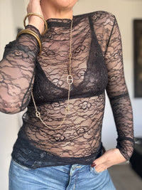 Haut manche longue noir dentelle ROMANE