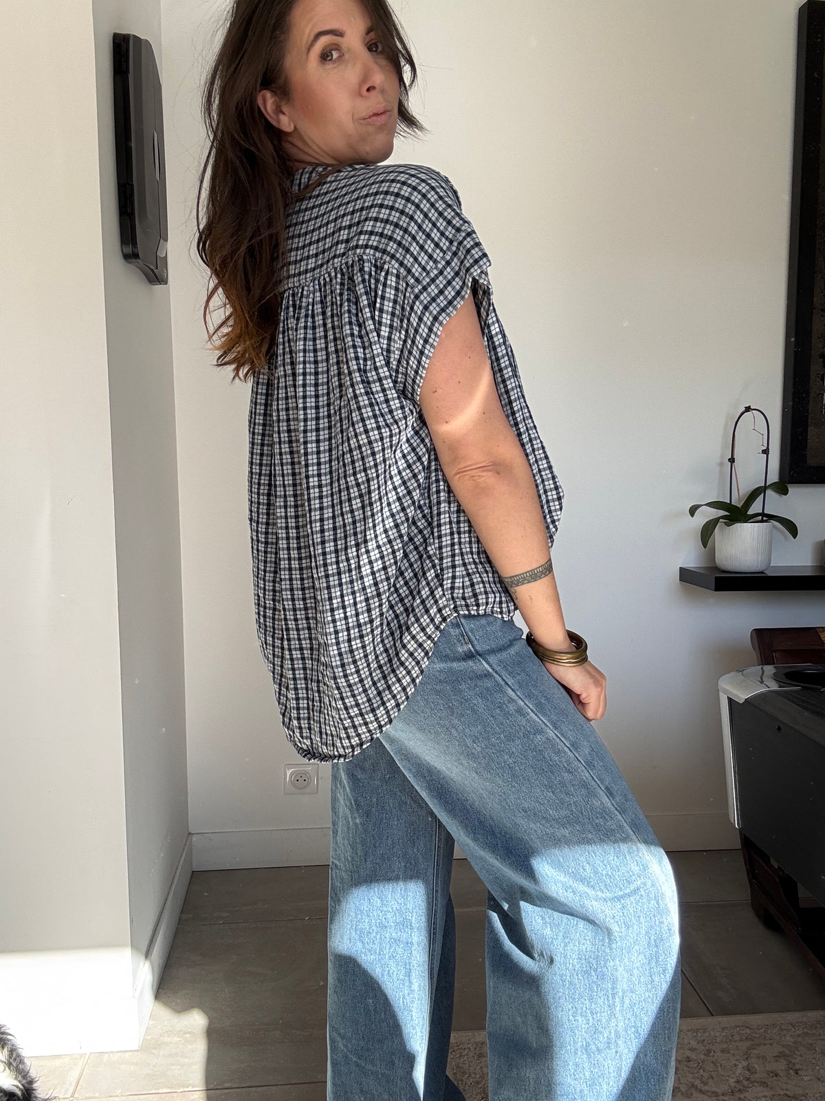 Blouse vichy bleu marine ENZO