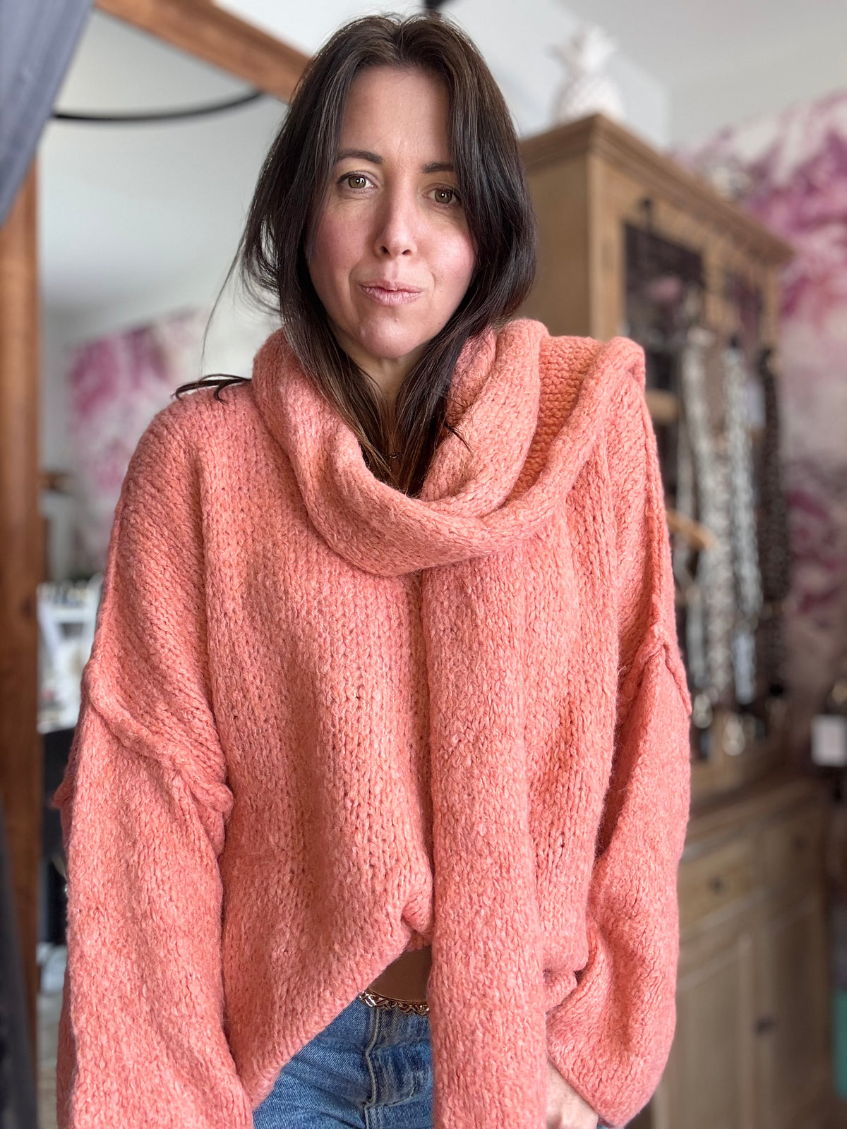 Duo pull et écharpe saumon MILLO