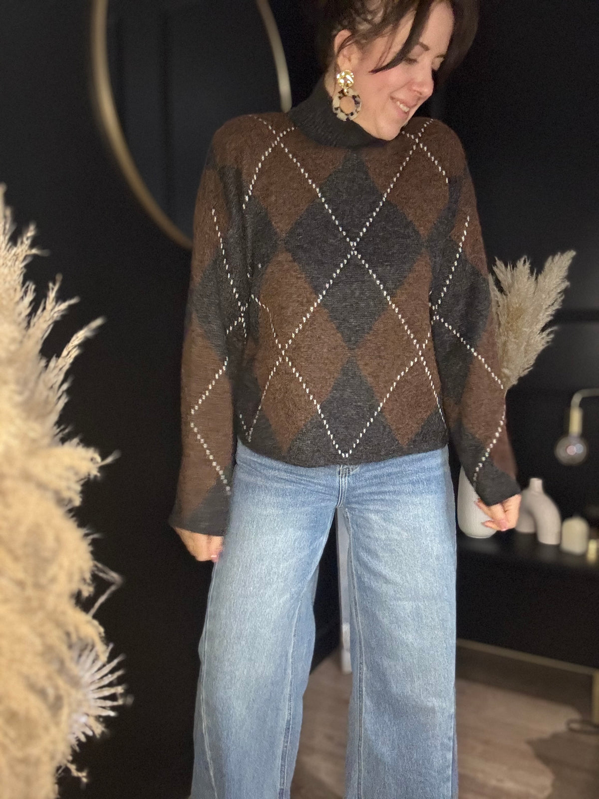 Pull chocolat et gris foncé LULU