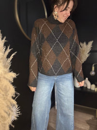 Pull chocolat et gris foncé LULU