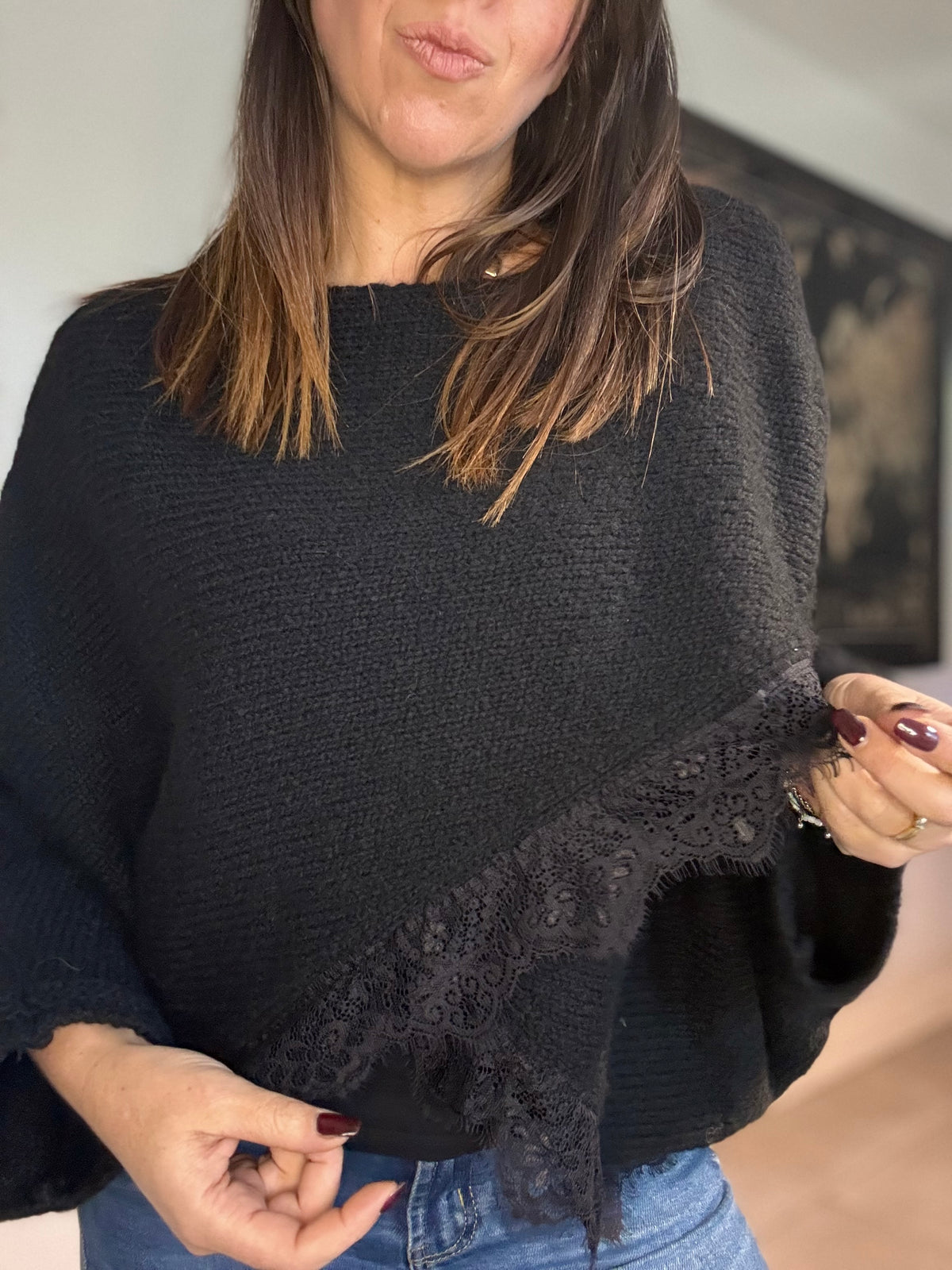 pull croisé dentelle noir MARINA