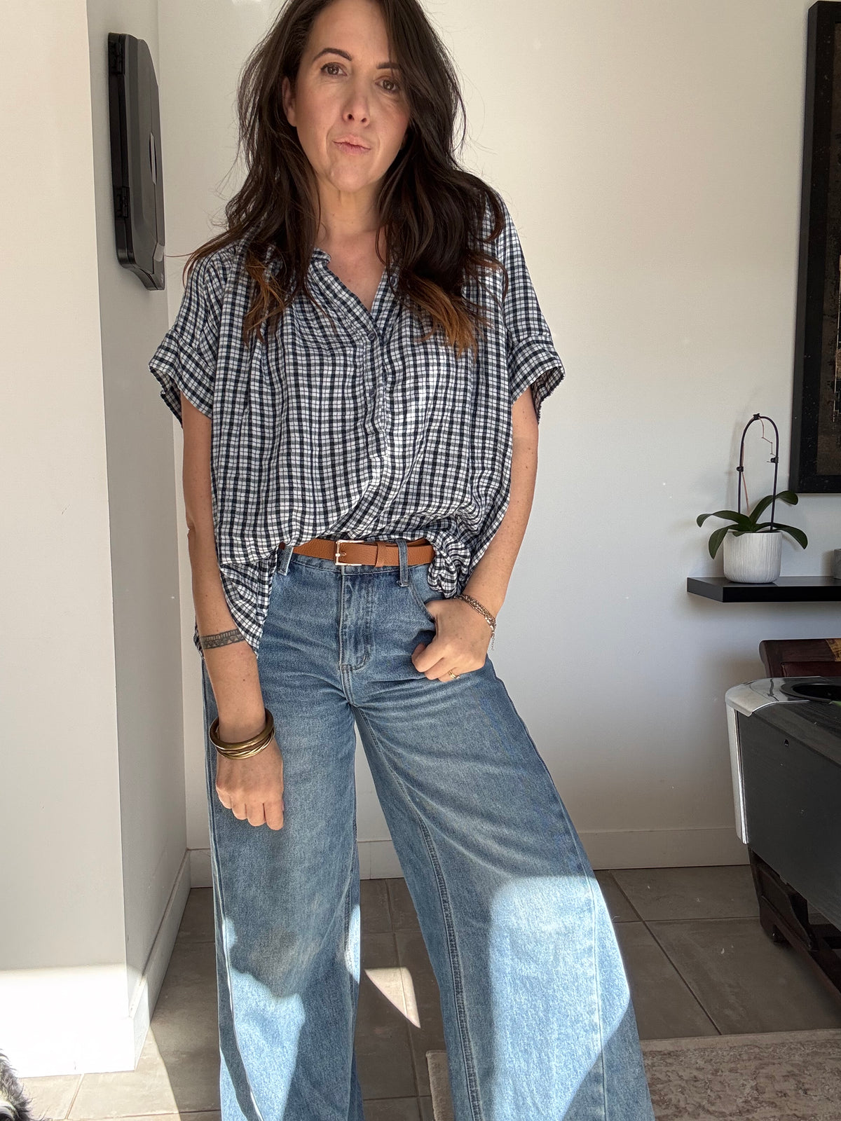 Blouse vichy bleu marine ENZO
